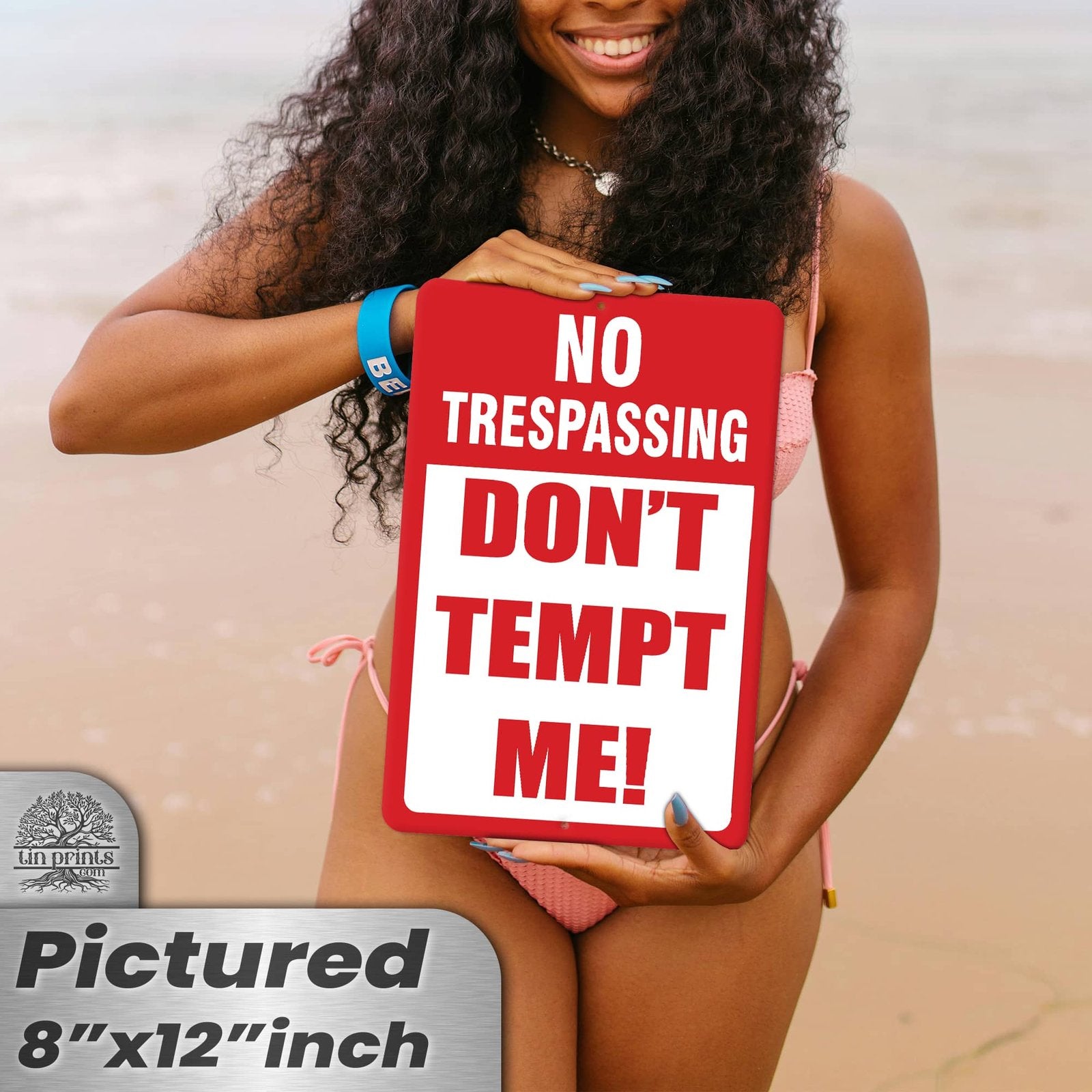 No Trespassing: Do Not Tempt Me Sign, Tin Metal 12x18, Rustproof Indoor/Outdoor