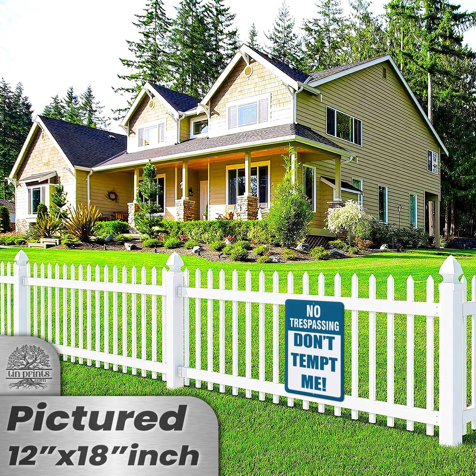 No Trespassing: Do Not Tempt Me Sign, Tin Metal 12x18, Rustproof Indoor/Outdoor