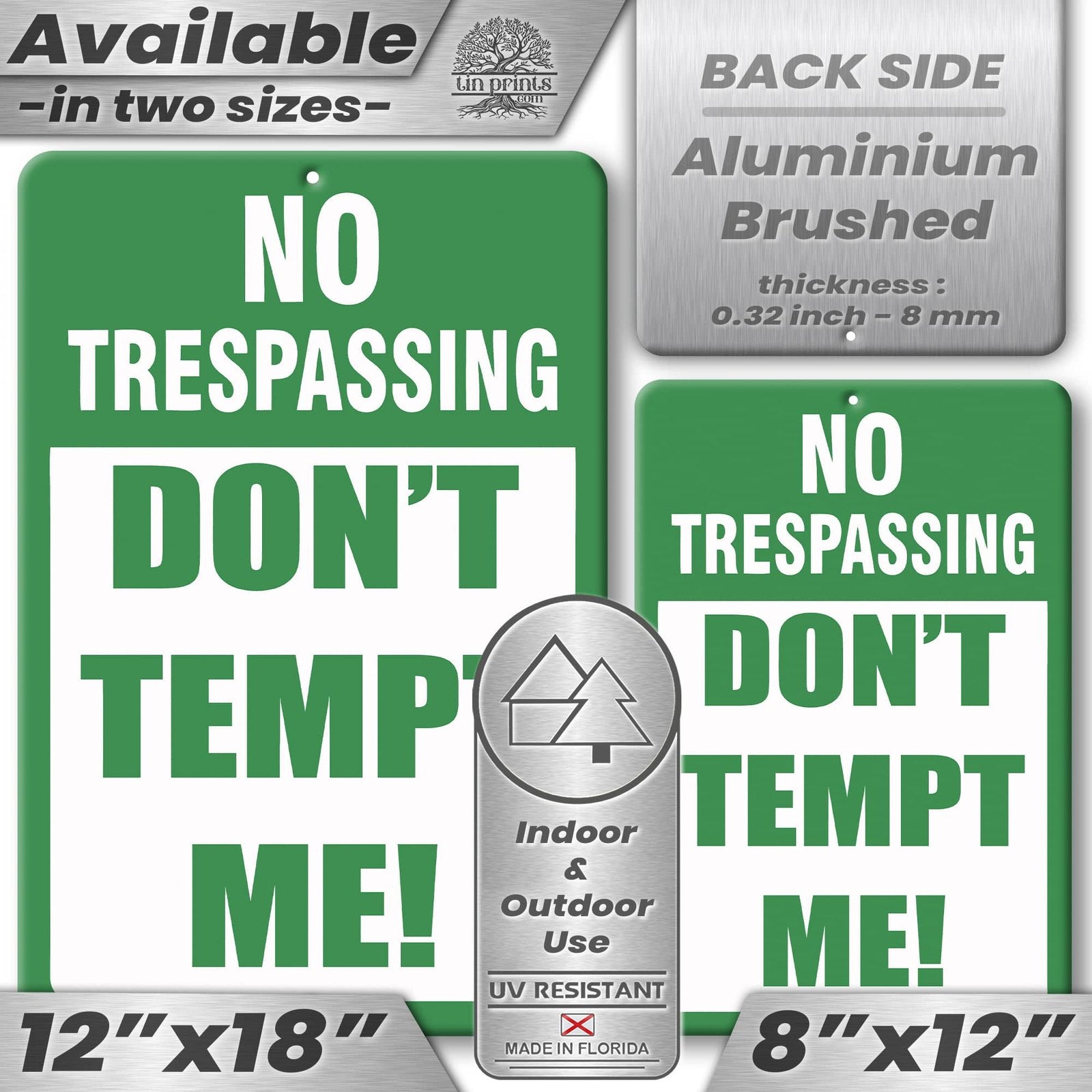 No Trespassing: Do Not Tempt Me Sign, Tin Metal 12x18, Rustproof Indoor/Outdoor