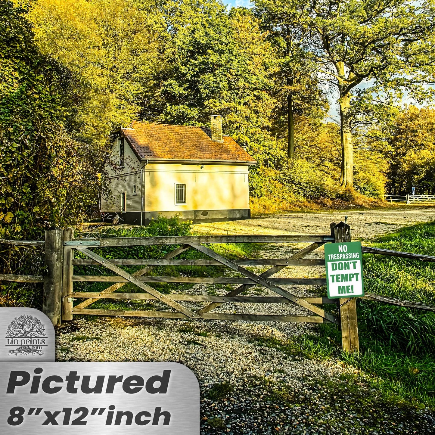 No Trespassing: Do Not Tempt Me Sign, Tin Metal 12x18, Rustproof Indoor/Outdoor