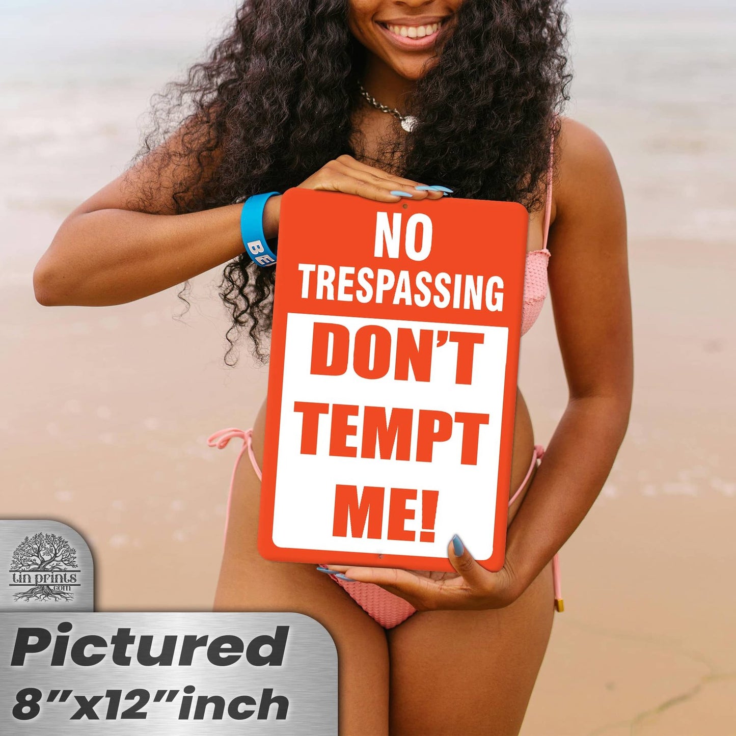 No Trespassing: Do Not Tempt Me Sign, Tin Metal 12x18, Rustproof Indoor/Outdoor