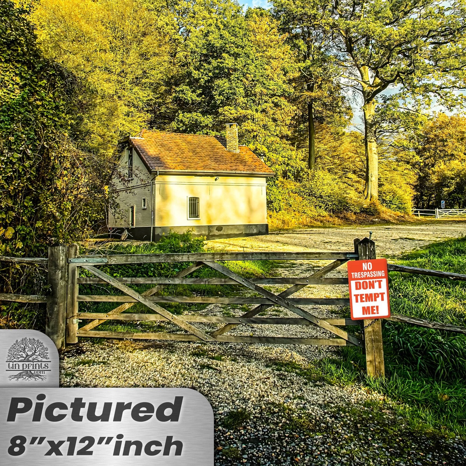 No Trespassing: Do Not Tempt Me Sign, Tin Metal 12x18, Rustproof Indoor/Outdoor