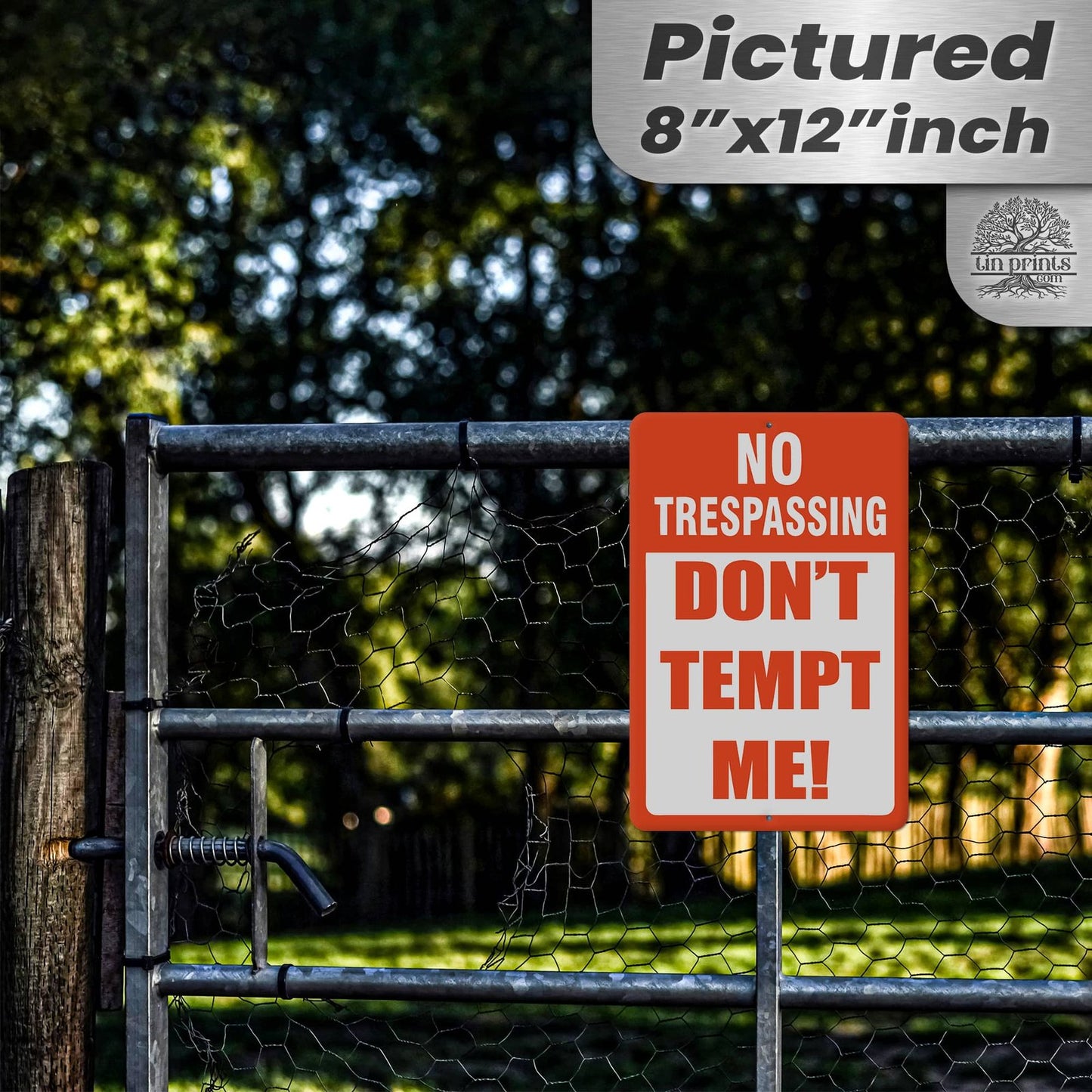 No Trespassing: Do Not Tempt Me Sign, Tin Metal 12x18, Rustproof Indoor/Outdoor
