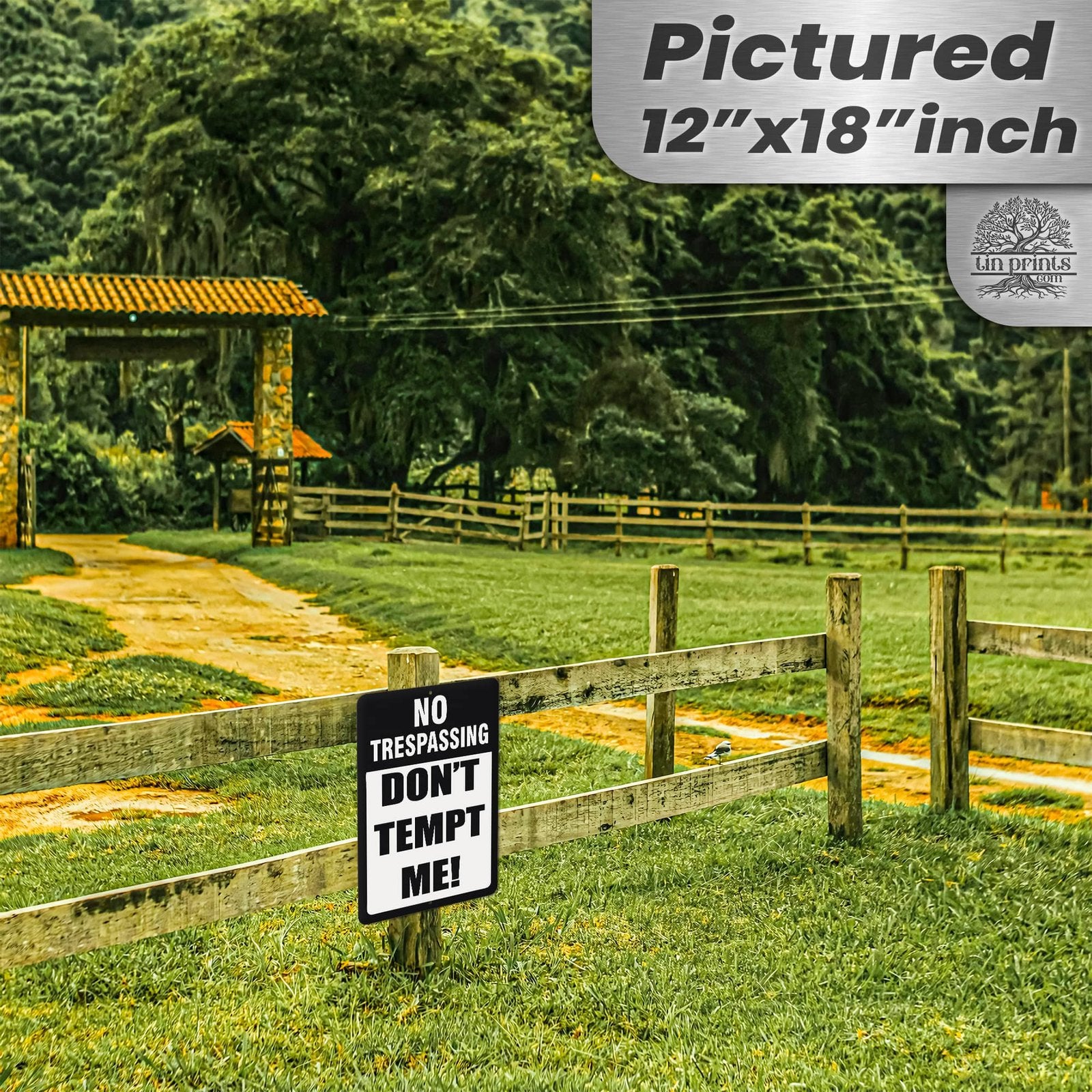 No Trespassing: Do Not Tempt Me Sign, Tin Metal 12x18, Rustproof Indoor/Outdoor
