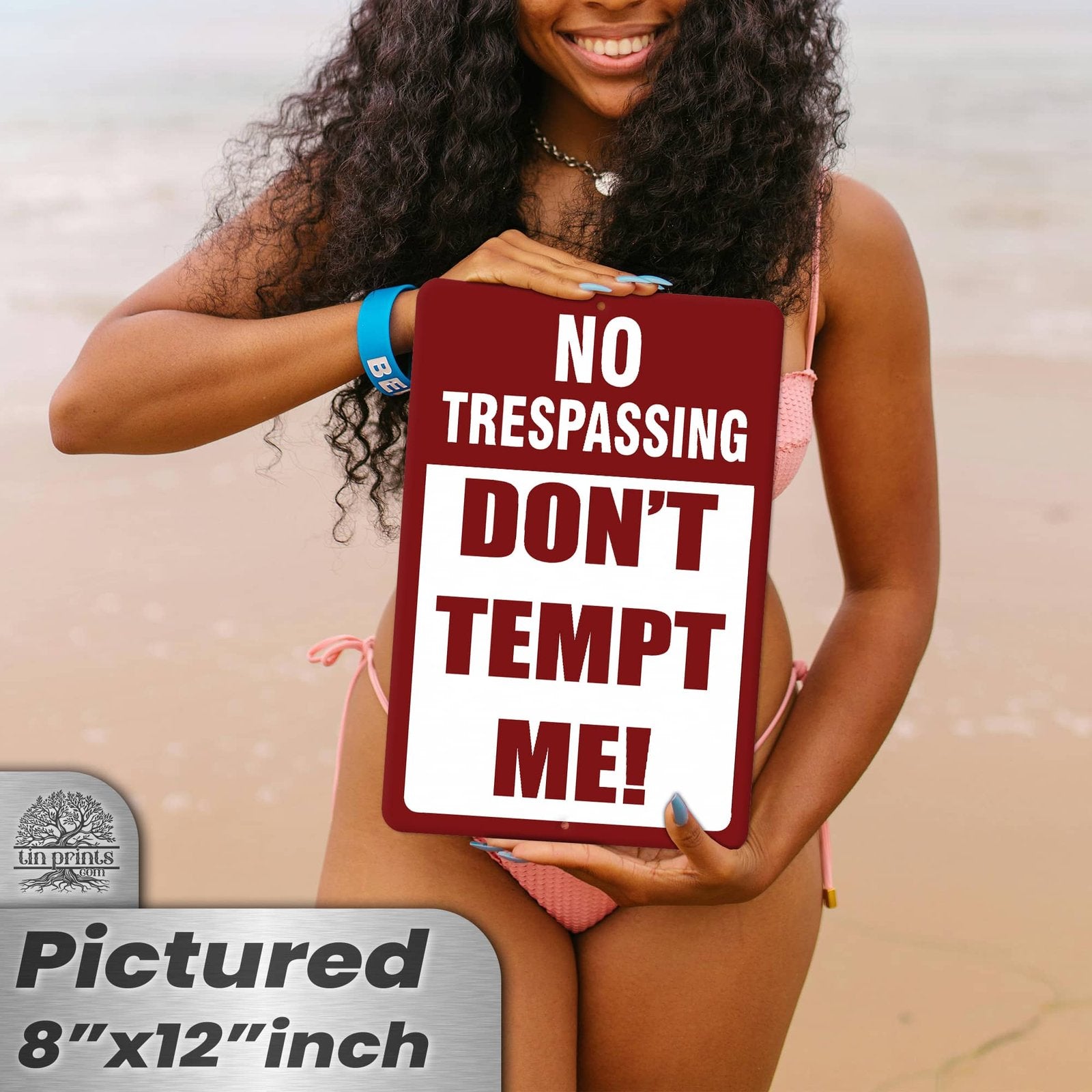 No Trespassing: Do Not Tempt Me Sign, Tin Metal 12x18, Rustproof Indoor/Outdoor