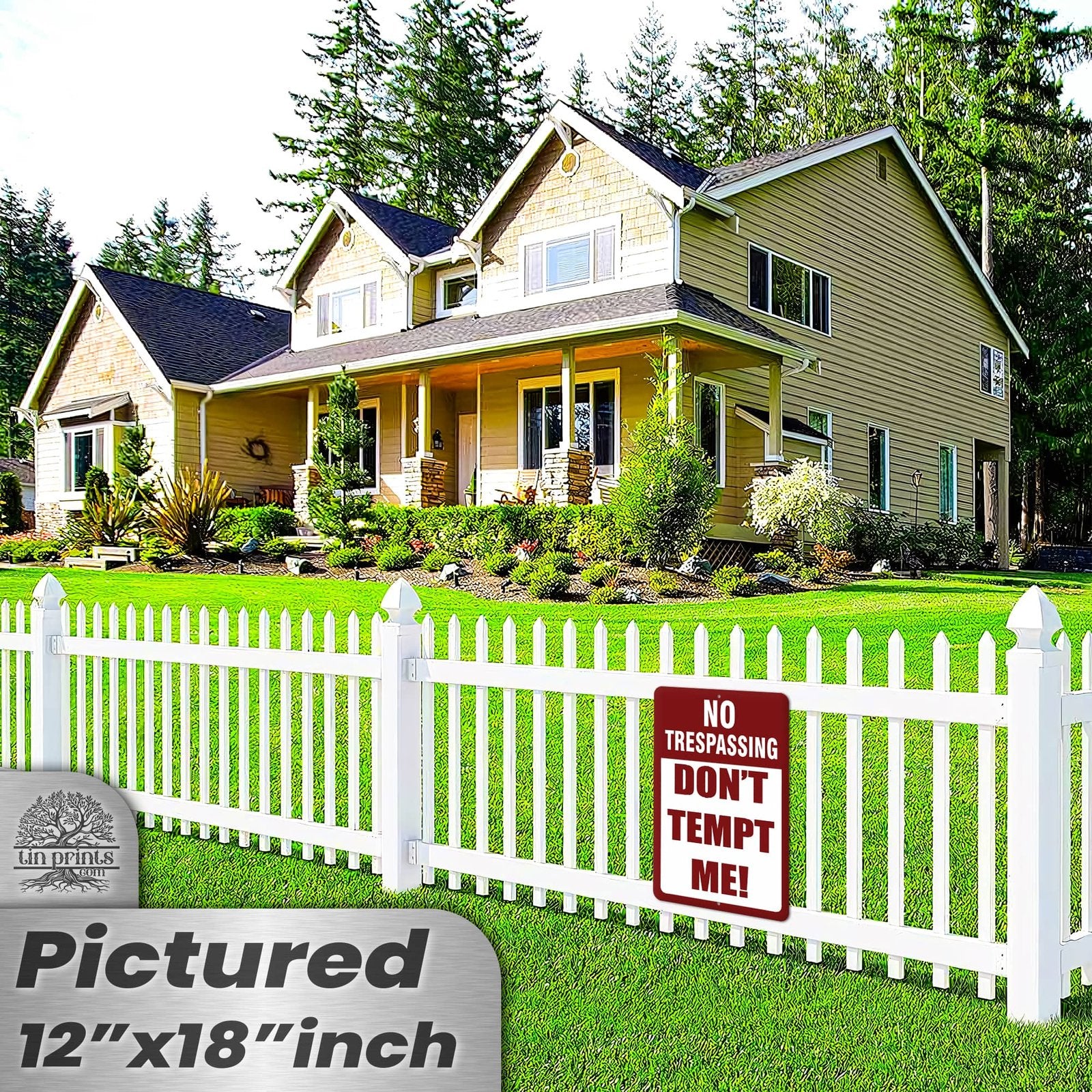 No Trespassing: Do Not Tempt Me Sign, Tin Metal 12x18, Rustproof Indoor/Outdoor