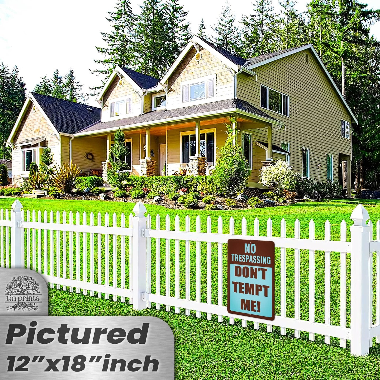 No Trespassing: Do Not Tempt Me Sign, Tin Metal 12x18, Rustproof Indoor/Outdoor