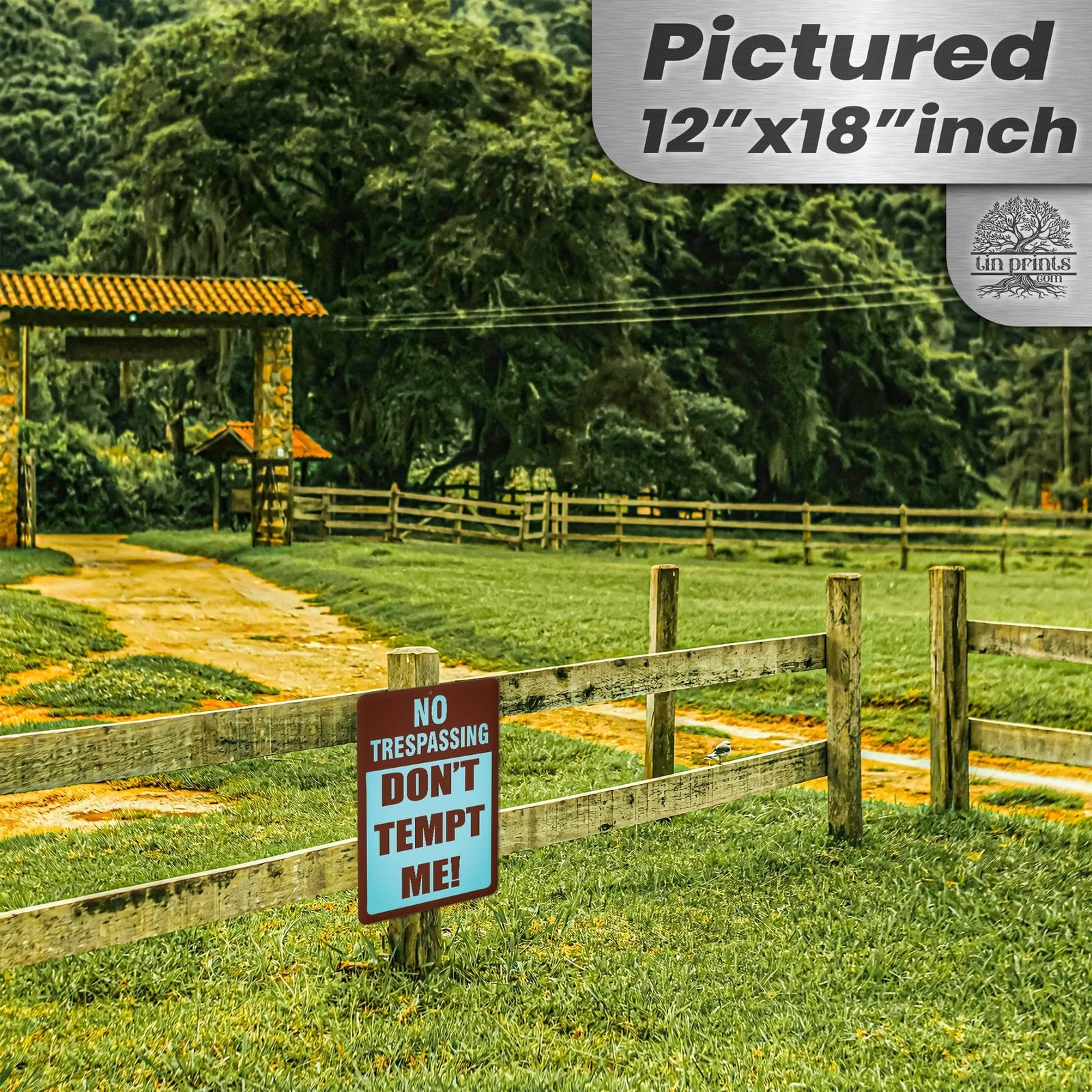 No Trespassing: Do Not Tempt Me Sign, Tin Metal 12x18, Rustproof Indoor/Outdoor