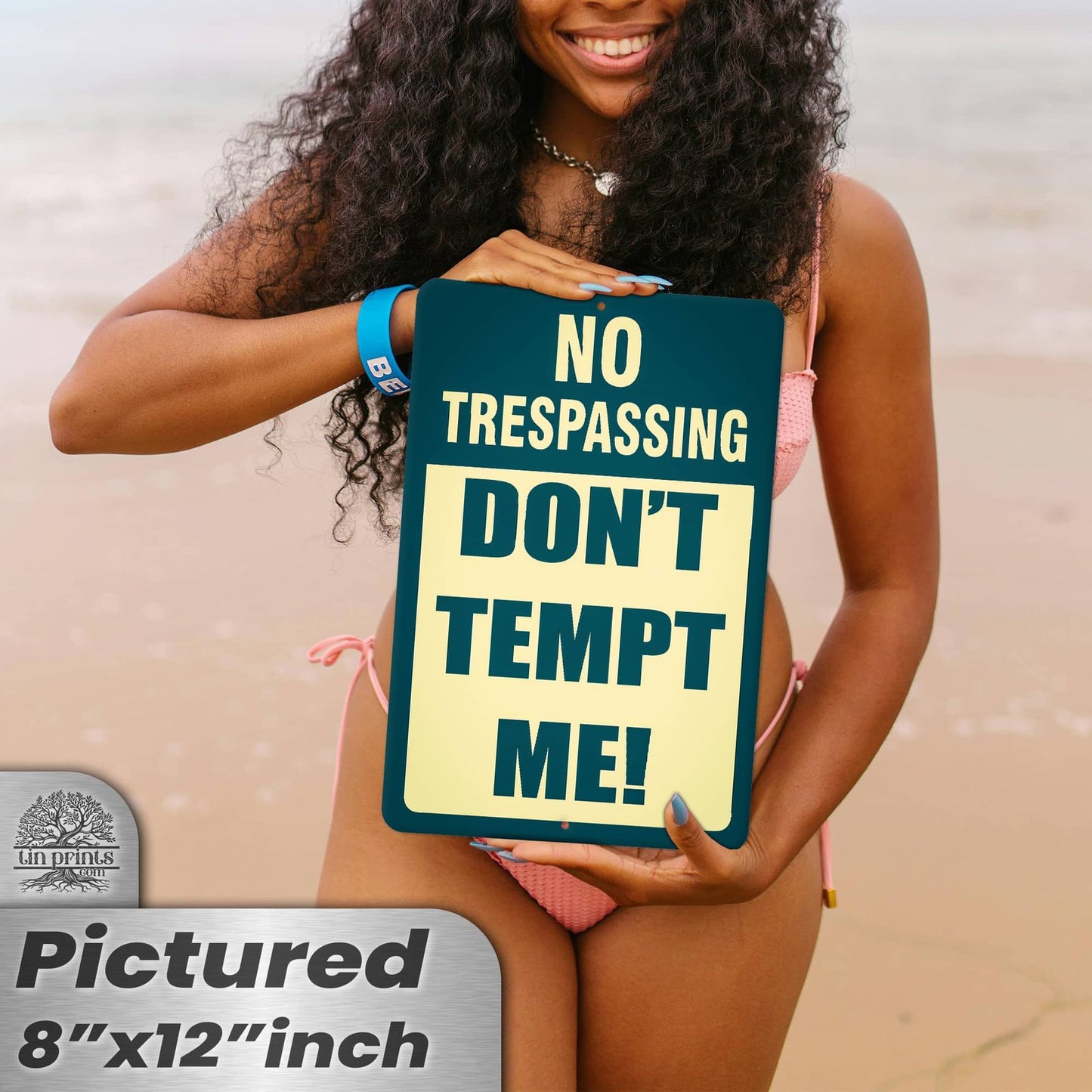 No Trespassing: Do Not Tempt Me Sign, Tin Metal 12x18, Rustproof Indoor/Outdoor