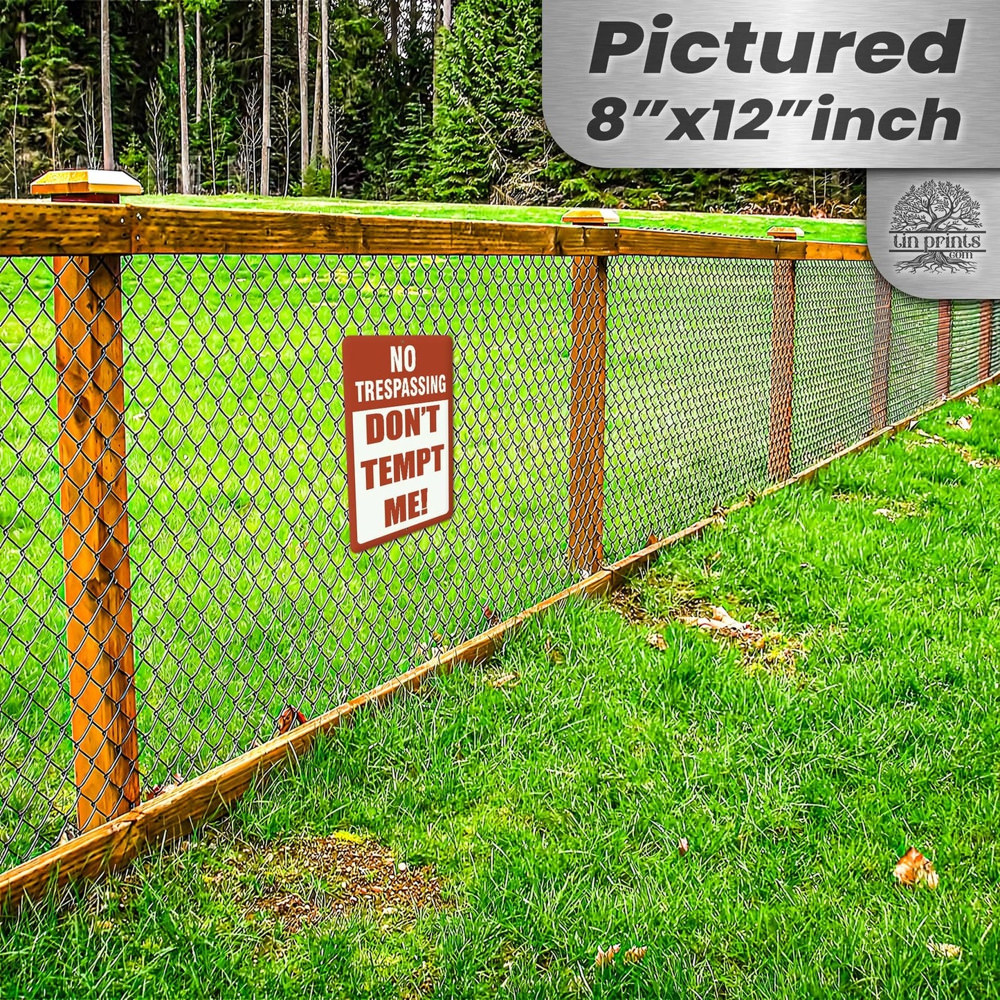 No Trespassing: Do Not Tempt Me Sign, Tin Metal 12x18, Rustproof Indoor/Outdoor