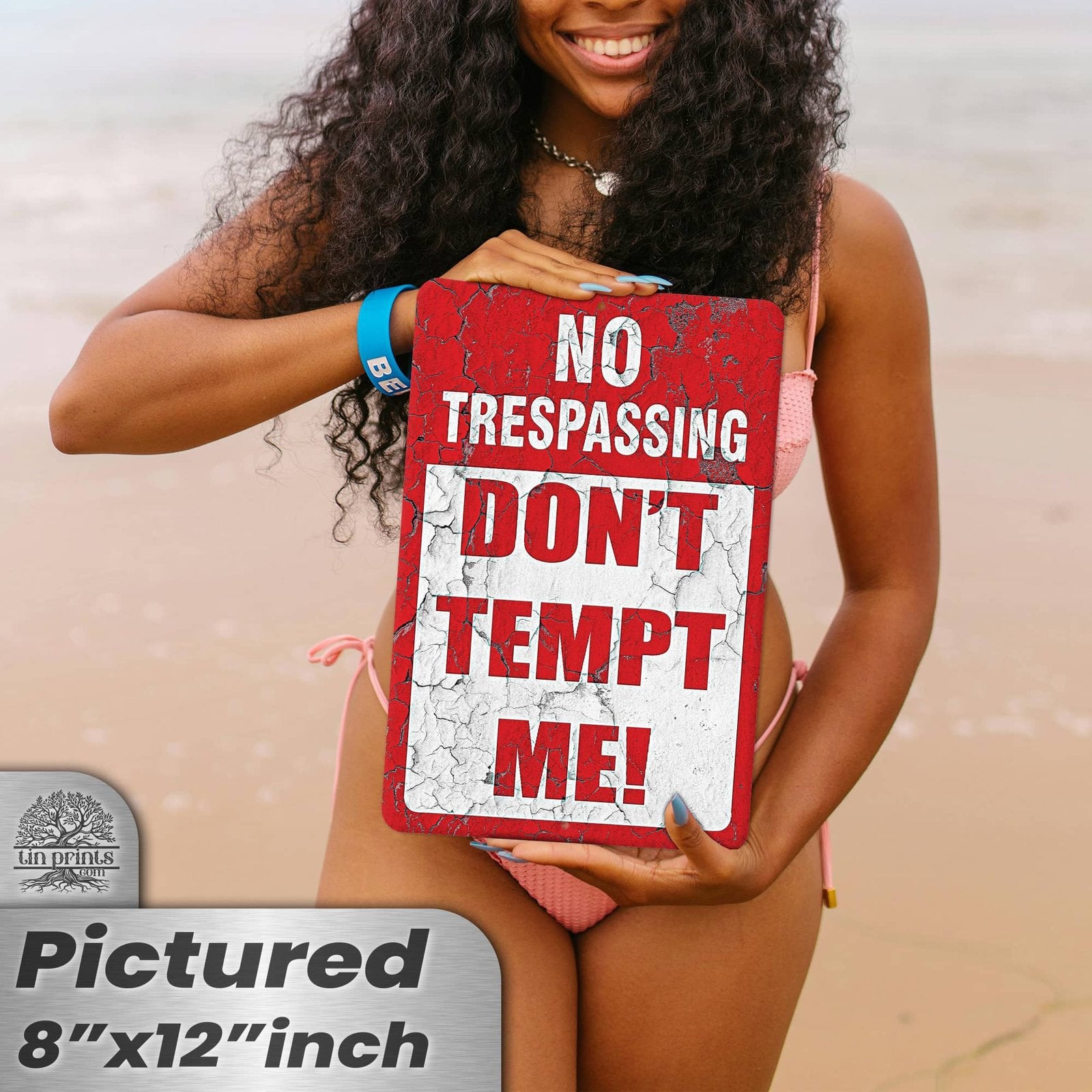 No Trespassing: Do Not Tempt Me Sign, Tin Metal 12x18, Rustproof Indoor/Outdoor