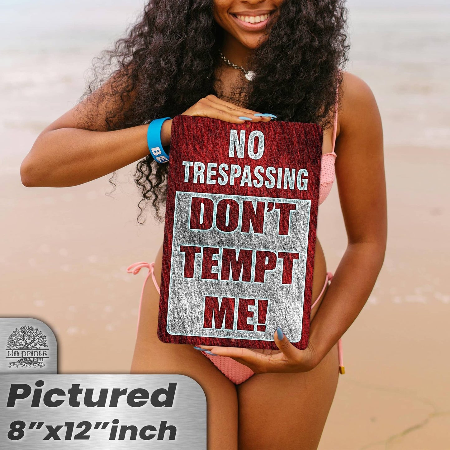 No Trespassing: Do Not Tempt Me Sign, Tin Metal 12x18, Rustproof Indoor/Outdoor