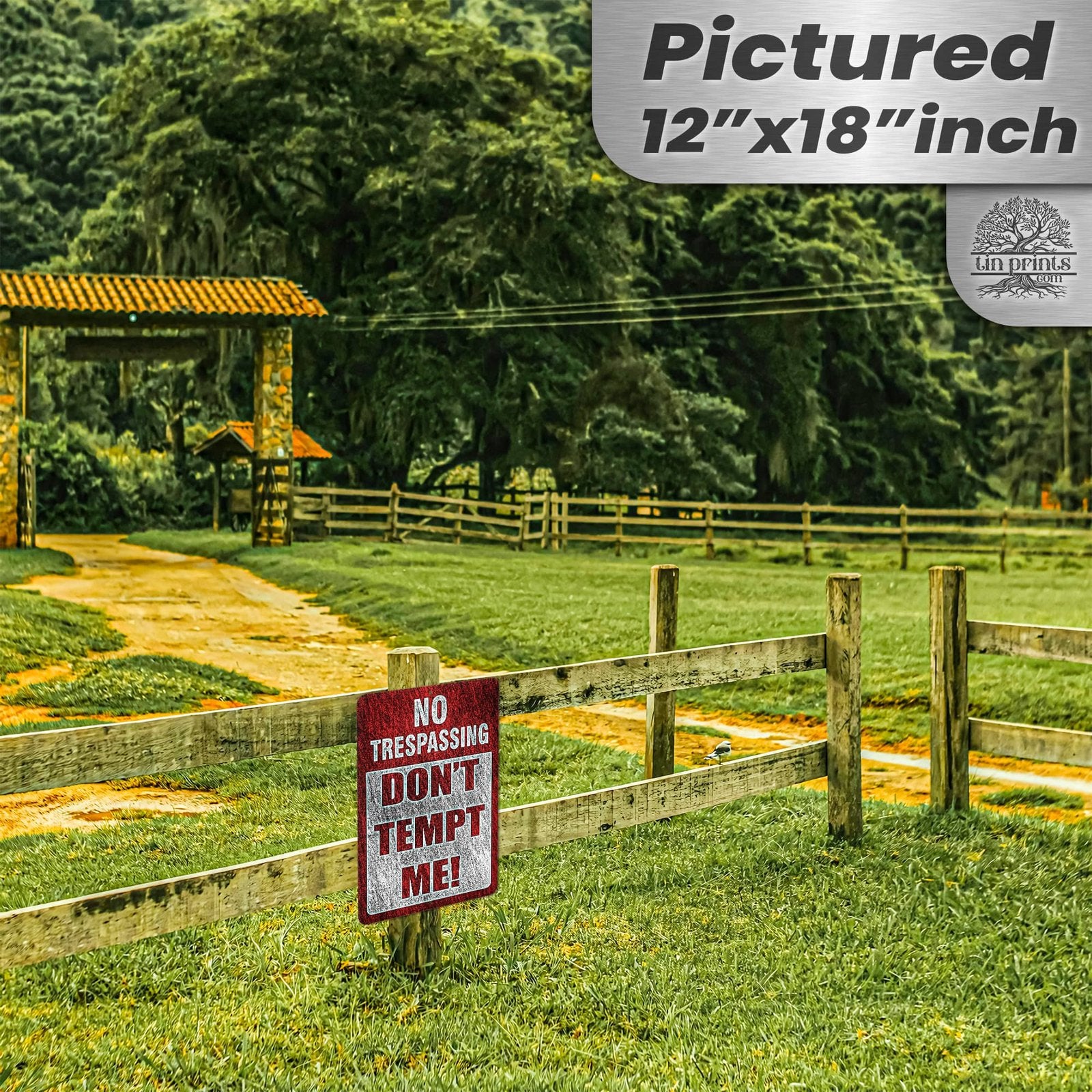 No Trespassing: Do Not Tempt Me Sign, Tin Metal 12x18, Rustproof Indoor/Outdoor