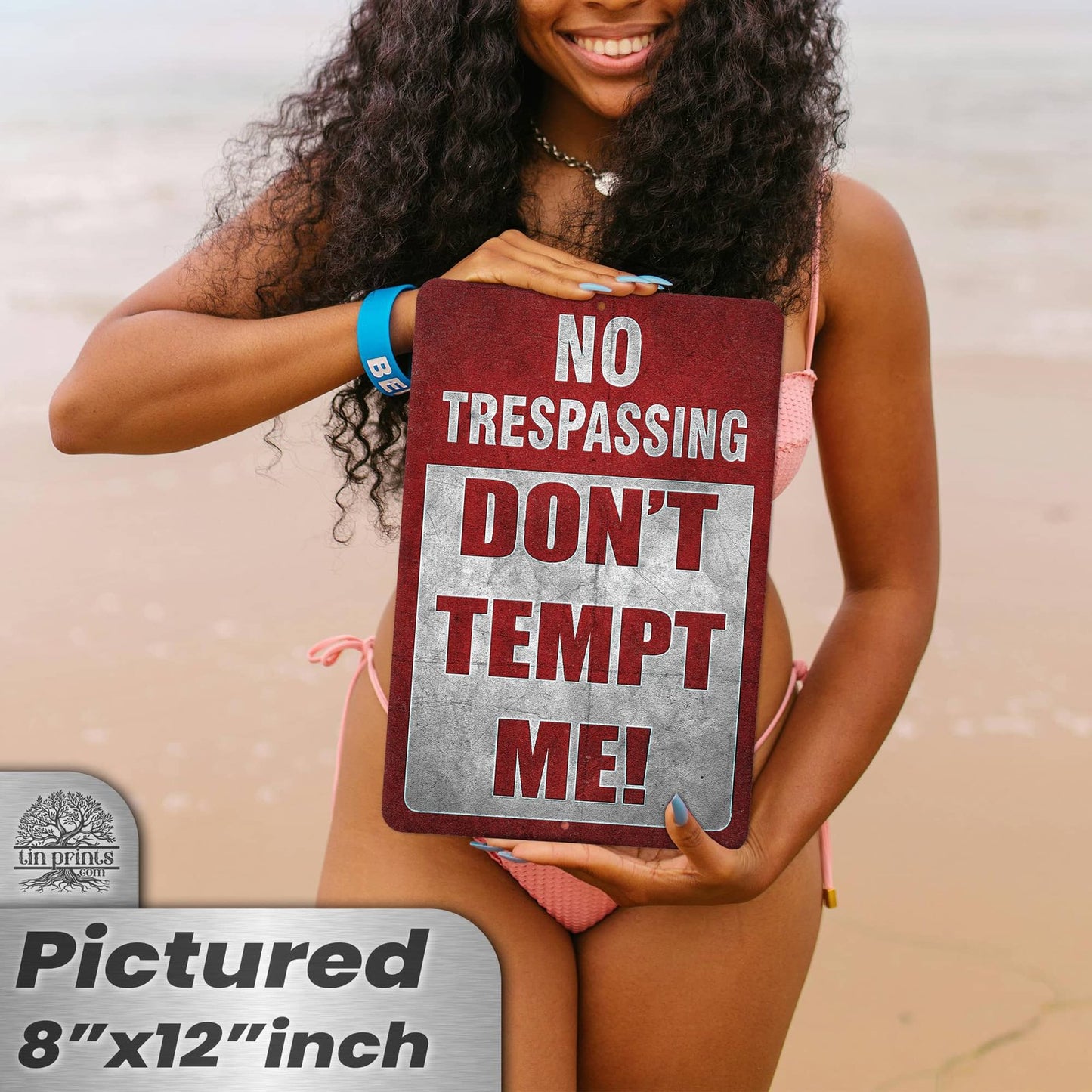 No Trespassing: Do Not Tempt Me Sign, Tin Metal 12x18, Rustproof Indoor/Outdoor