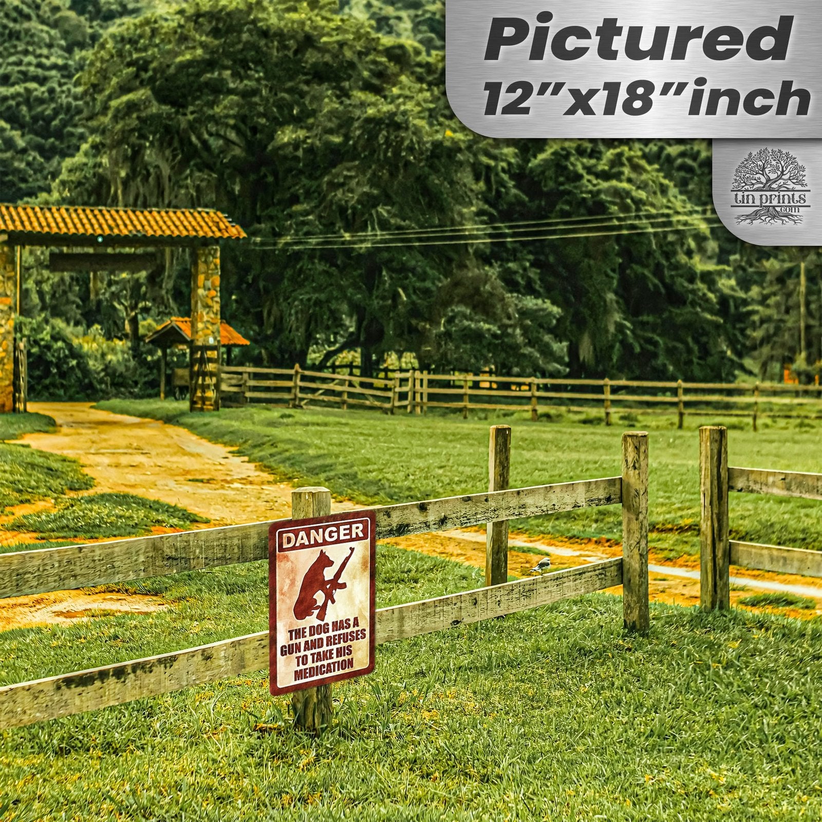 Dog Has A Gun No Trespassing - Funny Security Sign 142